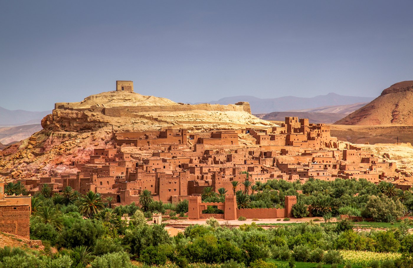 Ait Benhaddou, an ancient fortress city in Morocco near Ouarzazate on the edge of the sahara desert. Used in fils such as Gladiator, Kundun, Lawrence of Arabia, Kingdom of Heaven